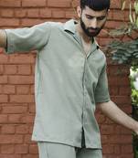 Olive green oversized popcorn texture half sleeves shirt