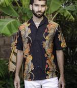 Dragon printed oversized black crepe shirt