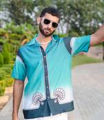 Graphic tistabene back printed oversized sea green crepe shirt