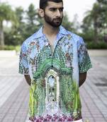 Multi vintage placement printed oversized crepe shirt