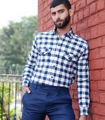 Navy blue checks two pockets full sleeves giza cotton shirt