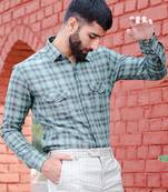 Sage green checks two pockets full sleeves giza cotton shirt