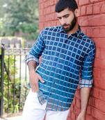 Blue checks full sleeves giza cotton shirt