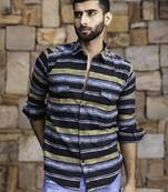 Multi striped 2 pockets full sleeves combed cotton shirt
