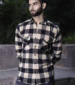 Beige checks 2 pockets full sleeves combed cotton shirt