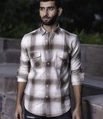 Off white checks 2 pockets full sleeves combed cotton shirt