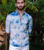 Blue tie-dye full sleeves cotton shirt