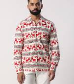 Off white christmas theme full sleeves flannel printed shirt