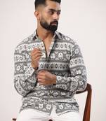 Grey bear snowflakes full sleeves flannel printed shirt