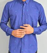 Blue full sleeves diamond cotton printed shirt