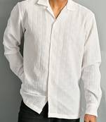 White blocks popcorn textured full sleeves shirt