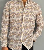White evil eye full sleeves cotton printed shirt