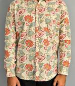 White floral printed full sleeves cotton printed shirt