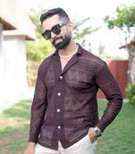 Deep violet full sleeves cotton crochet shirt