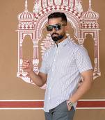 White grey stripes 
single pocket 
formal shirt