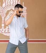 White printed single 
pocket semi formal
shirt