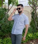 Navy blue stripes 
single pocket
formal shirt