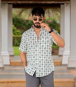 Cream floral half sleeve printed shirt