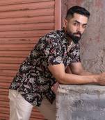 Lavender floral half sleeve printed shirt
