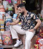 Grey floral half sleeve printed shirt