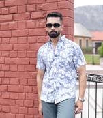 Brown floral half sleeve printed shirt