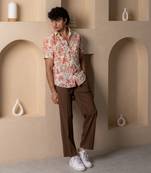 White floral half sleeve printed shirt