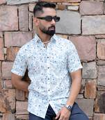 Pearl white floral half sleeve printed shirt