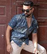 Sky blue floral half sleeve printed shirt