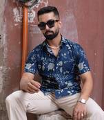 White floral half sleeve printed shirt