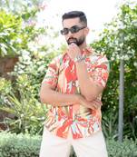 Burgundy floral half sleeve printed shirt