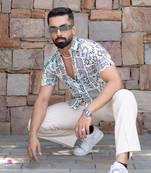 White turkish weave half sleeve printed shirt