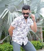 White printed turkish weave half sleeve shirt