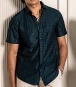 Teal green turkish weave half sleeve shirt