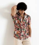 Multicolor floral print turkish weave half sleeve shirt
