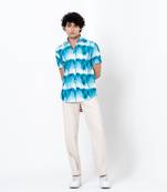 Teal blue print turkish weave half sleeve shirt
