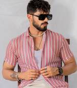 Red white half sleeve crochet shirt ( shell button )