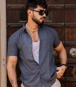 Davy grey half sleeve solid shirt