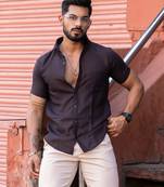 Umber brown half sleeve solid shirt
