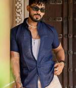 French navy blue half sleeve solid shirt