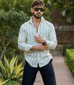 Half sleeve off white with multi color striped shirt