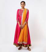 Magenta hand embroidered anarkali set
