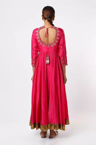 Magenta hand embroidered anarkali set