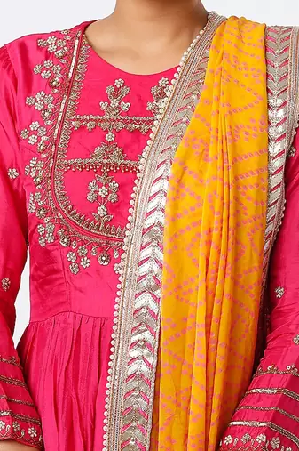 Magenta hand embroidered anarkali set