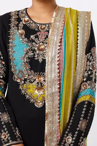 Black embroidered kurta set