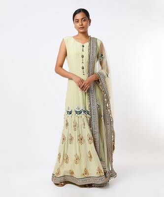 Lime hand embroidered anarkali set 1