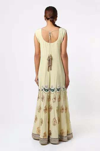 Lime hand embroidered anarkali set