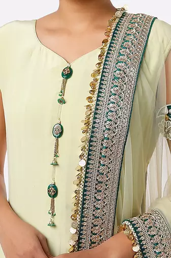 Lime hand embroidered anarkali set