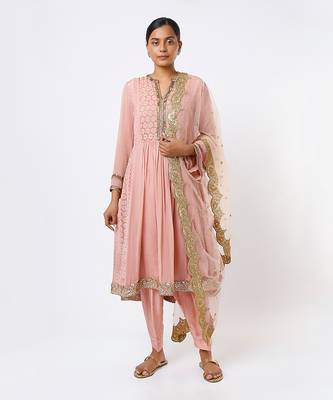 Blush pink embroidered anarkali set 1