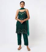 Emerald green hand embroidered kurta set