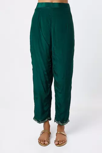 Emerald green hand embroidered kurta set